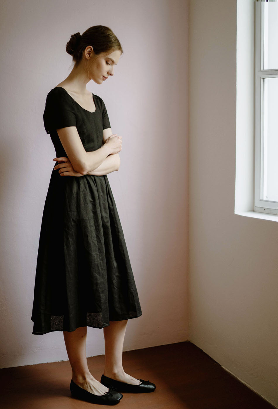 Moon River Linen Dress in Black