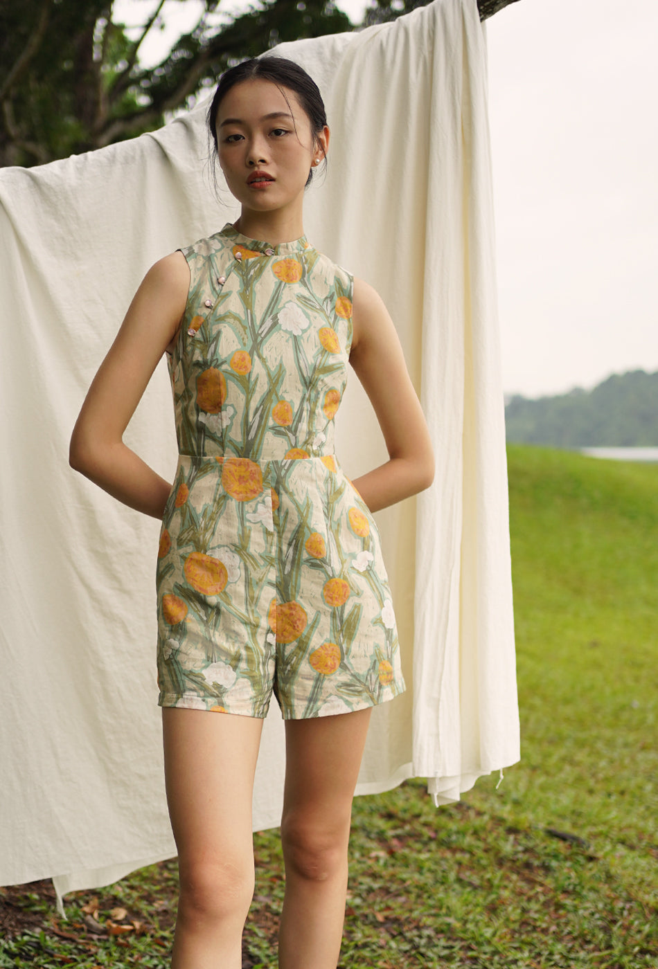 Teatime in the Garden Cheongsam Romper in Lively Hues