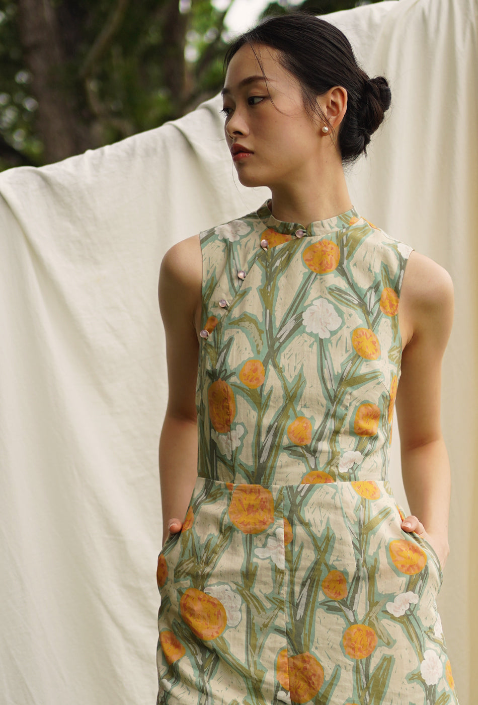 Teatime in the Garden Cheongsam Romper in Lively Hues