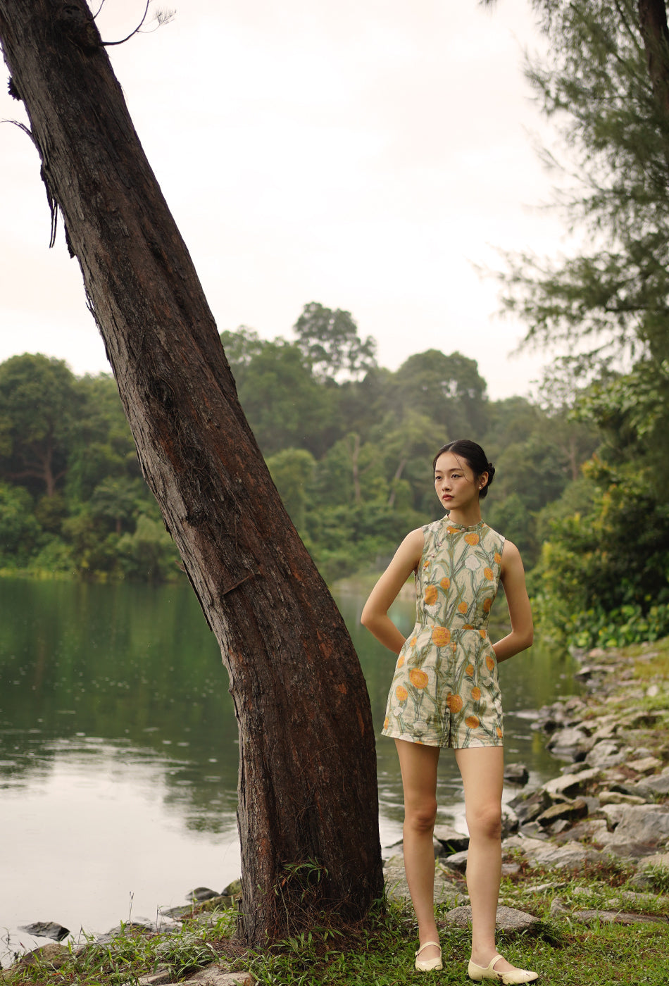 Teatime in the Garden Cheongsam Romper in Lively Hues