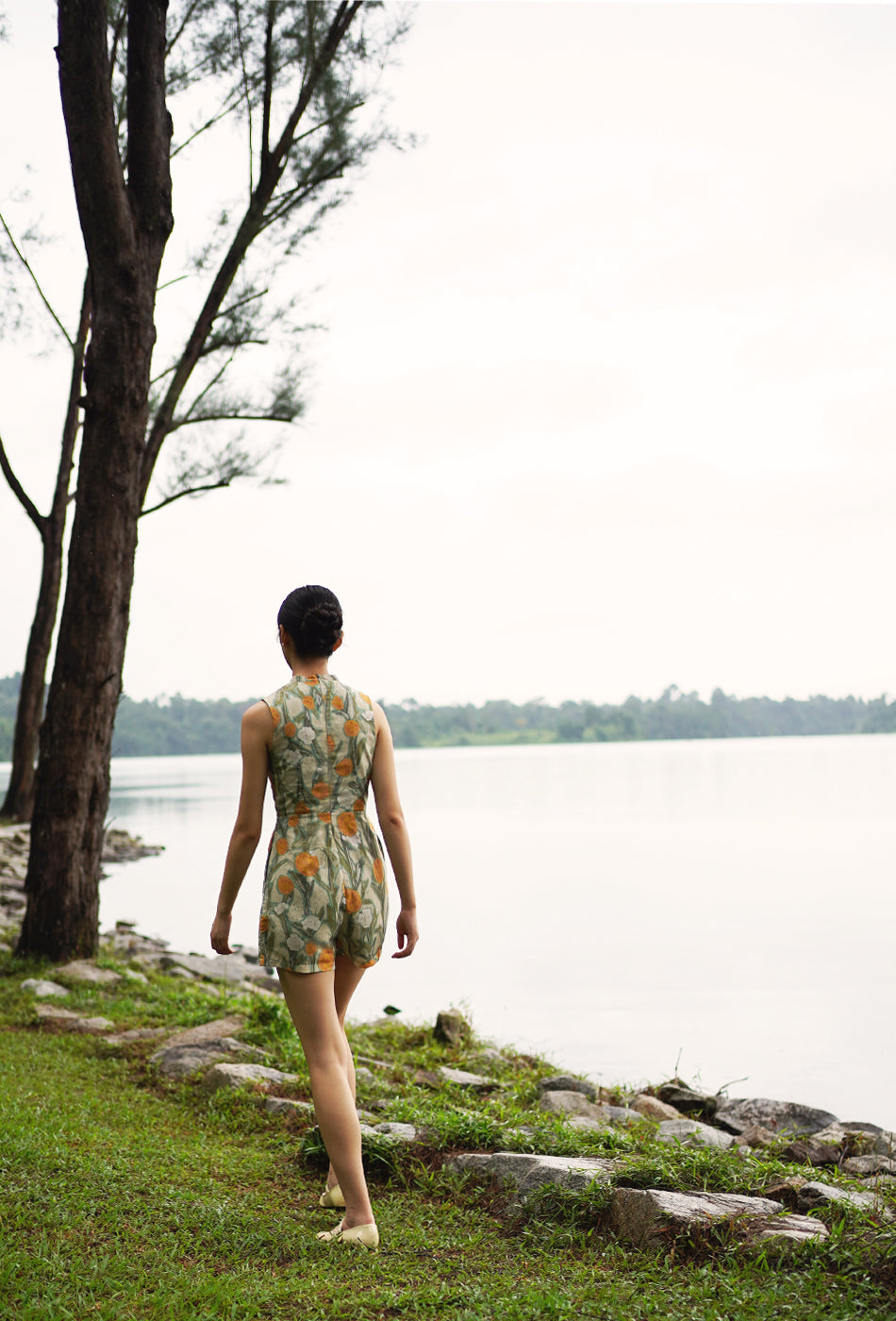 Teatime in the Garden Cheongsam Romper in Lively Hues