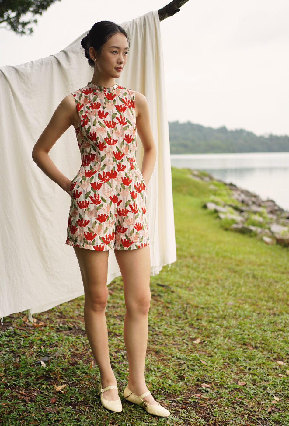 Teatime in the Garden Cheongsam Romper in Fresh in Bloom