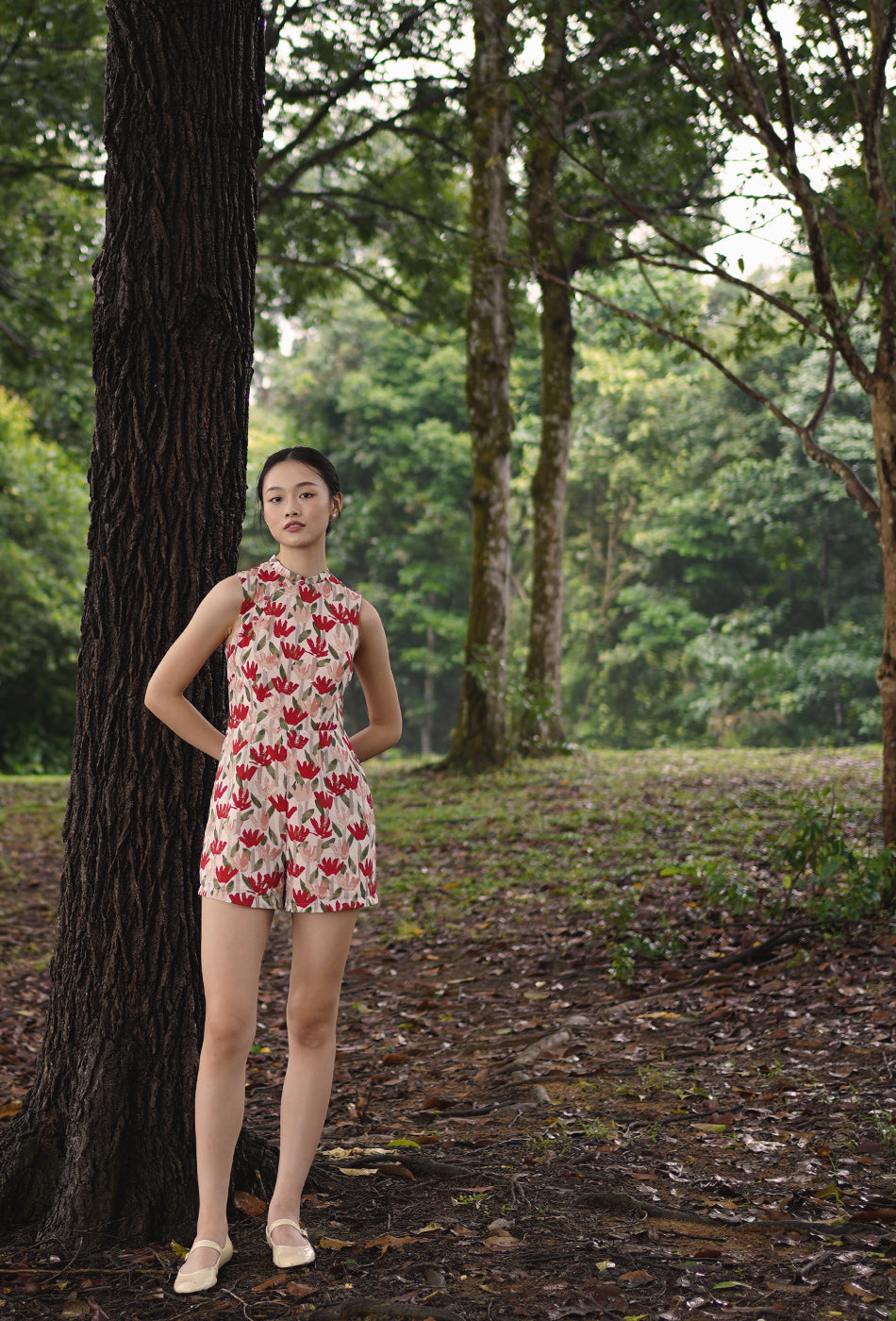 Teatime in the Garden Cheongsam Romper in Fresh in Bloom