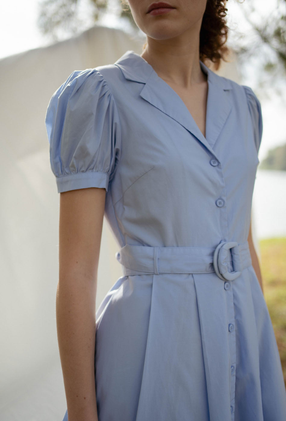 Old Time Charm Cotton Dress in Soft Blue