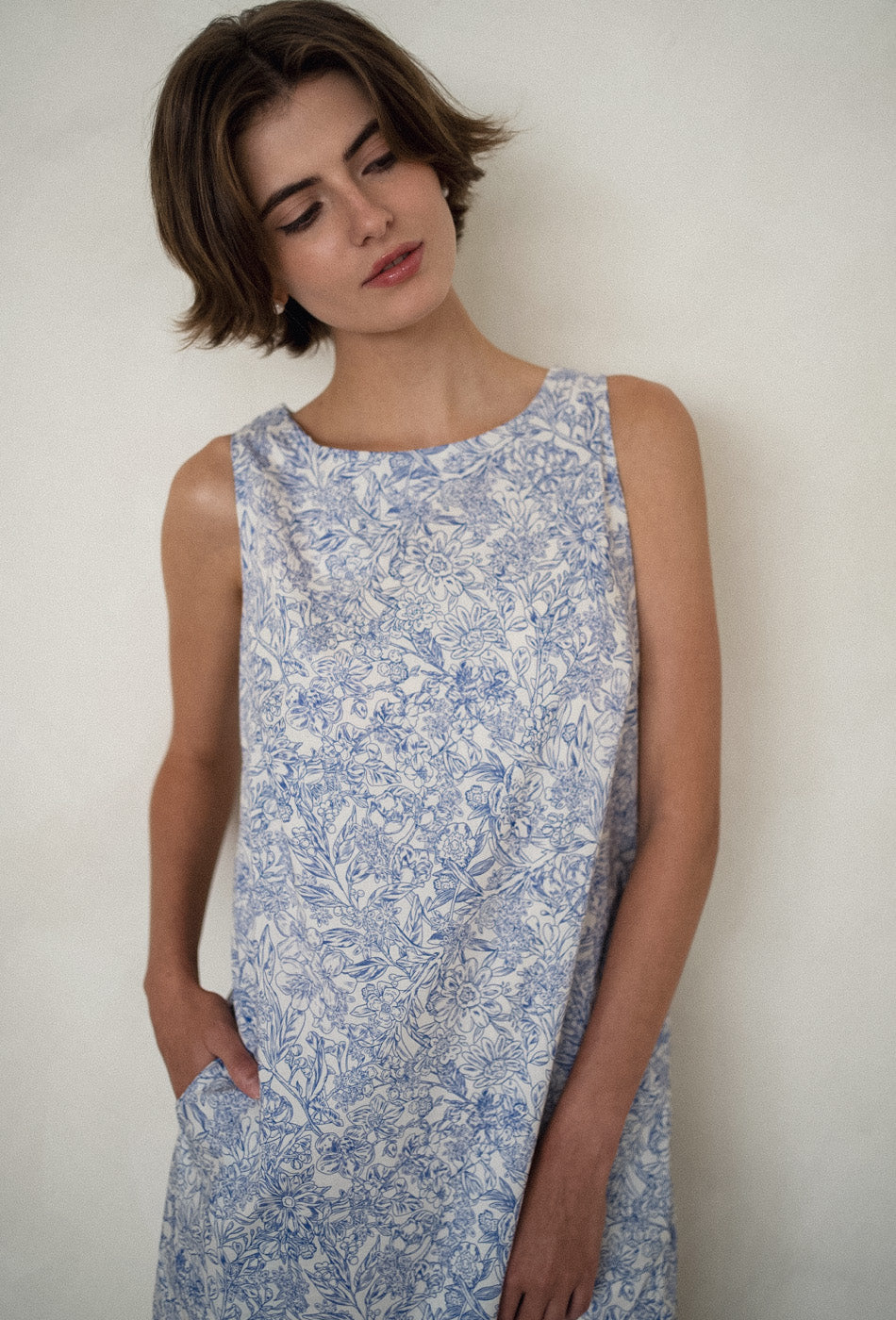 Gaun Katun Pancakes for Dinner dengan Motif Blue Vines