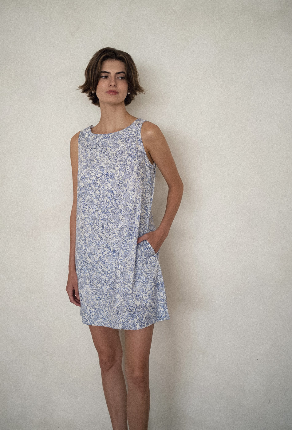Gaun Katun Pancakes for Dinner dengan Motif Blue Vines