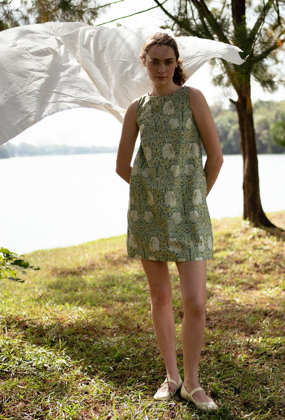 Pancakes for Dinner Cotton Dress in Green Harmony