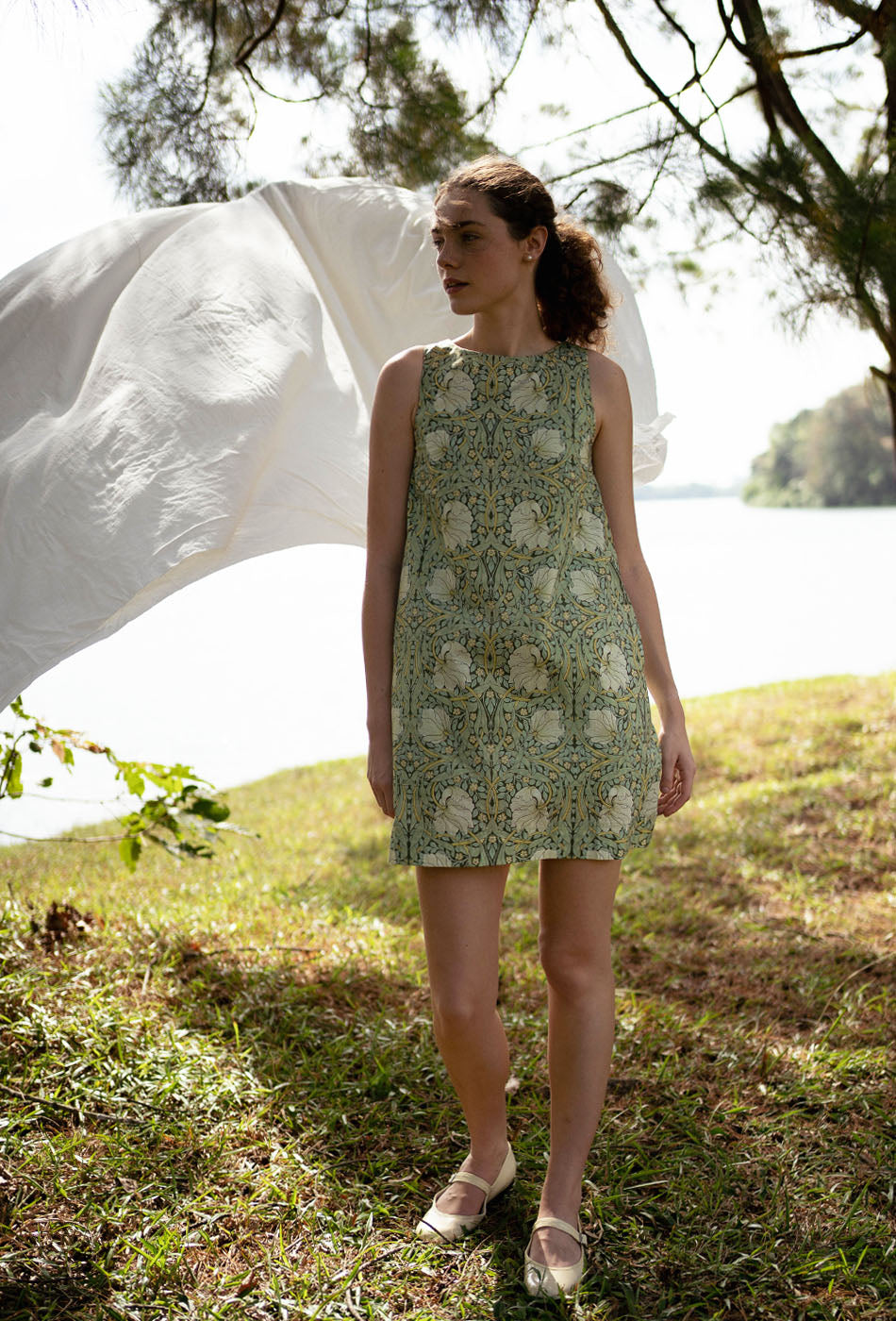 Pancakes for Dinner Cotton Dress in Green Harmony