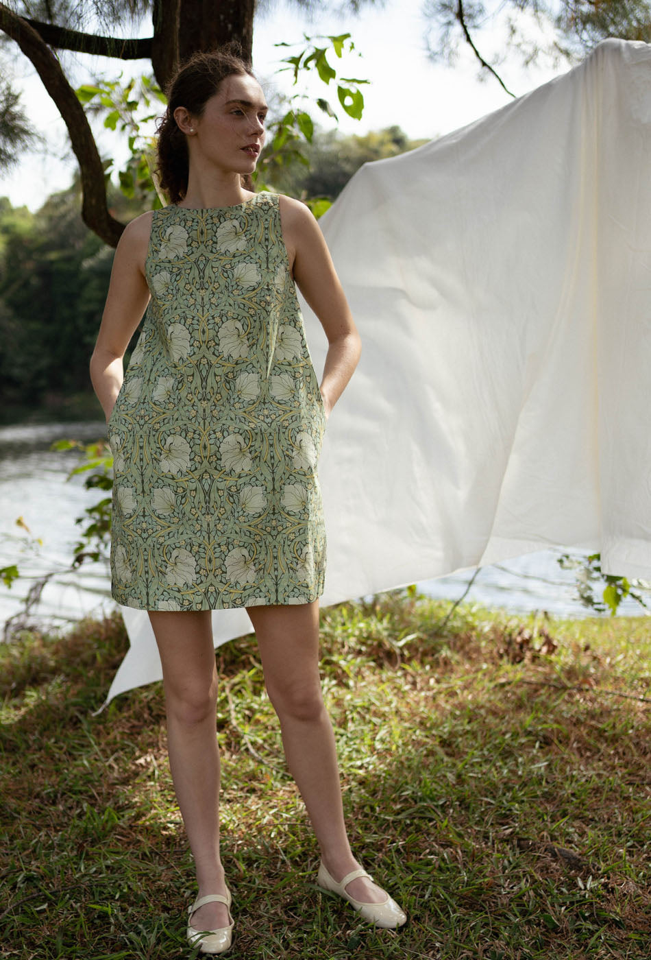 Pancakes for Dinner Cotton Dress in Green Harmony