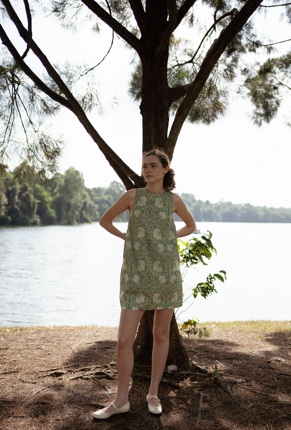 Pancakes for Dinner Cotton Dress in Green Harmony