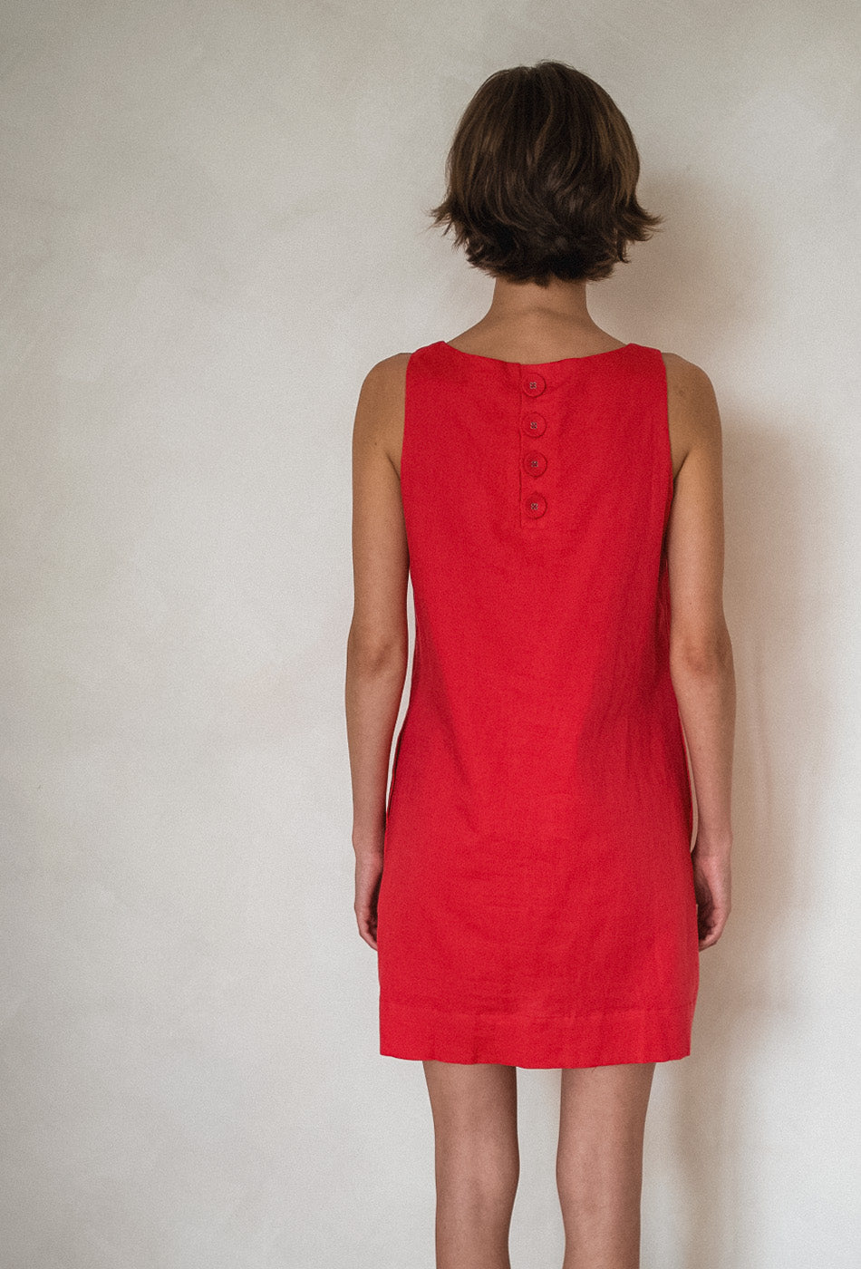 Pancakes for Dinner Linen Dress in Ruby Rose
