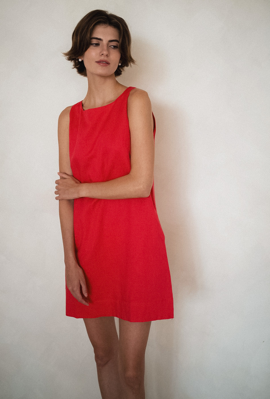 Pancakes for Dinner Linen Dress in Ruby Rose