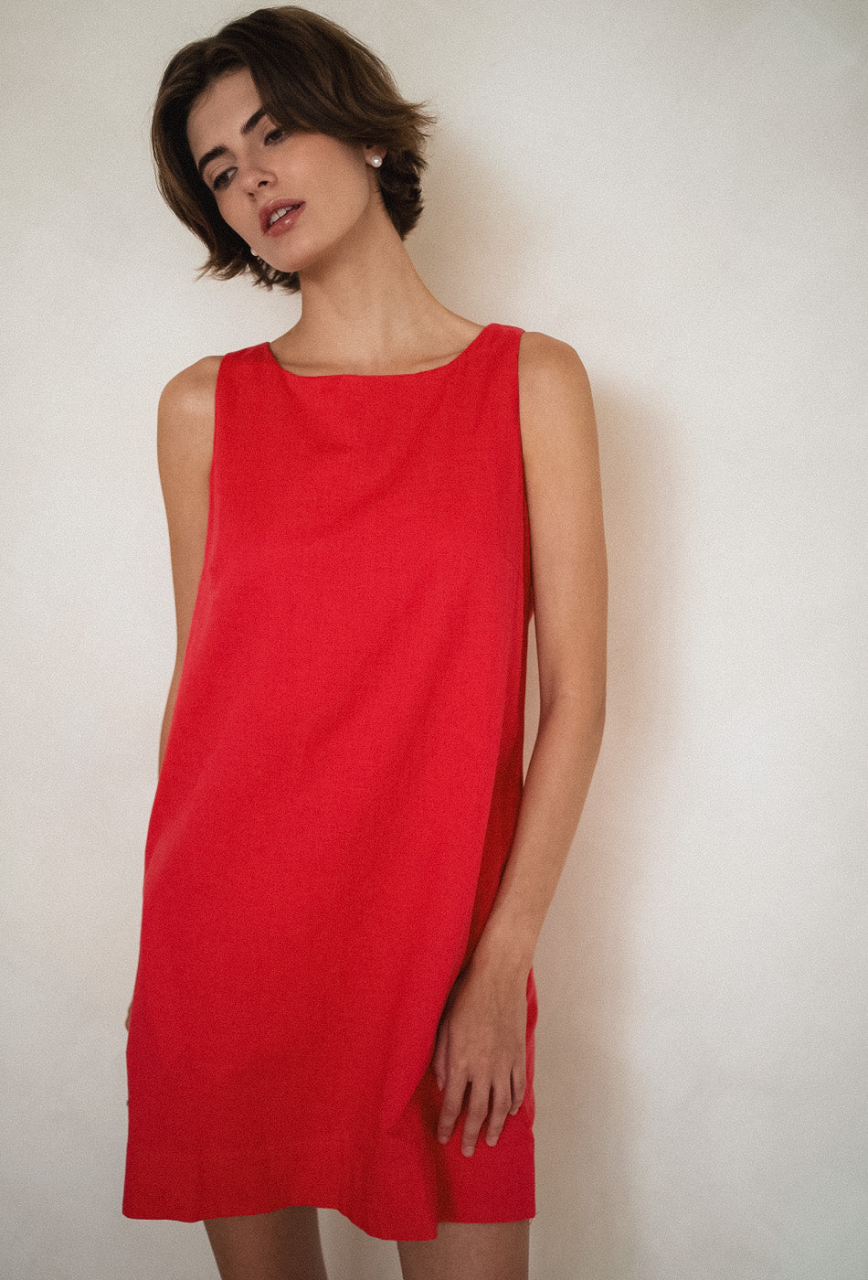 Pancakes for Dinner Linen Dress in Ruby Rose
