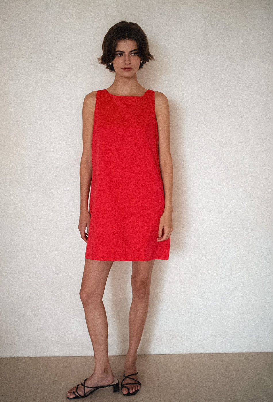 Pancakes for Dinner Linen Dress in Ruby Rose