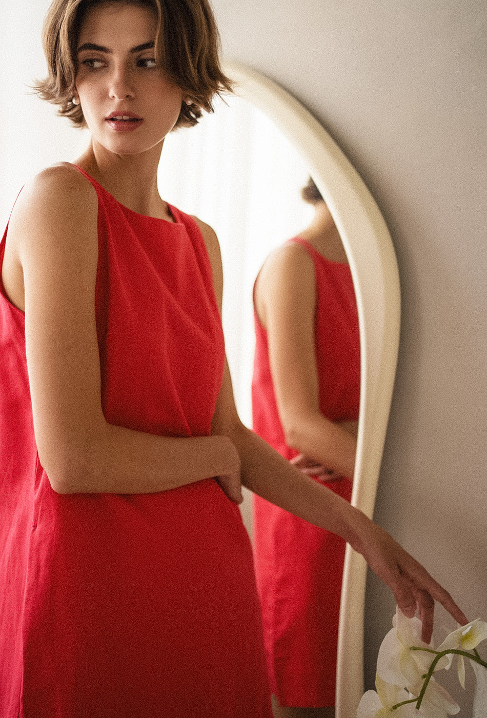 Pancakes for Dinner Linen Dress in Ruby Rose