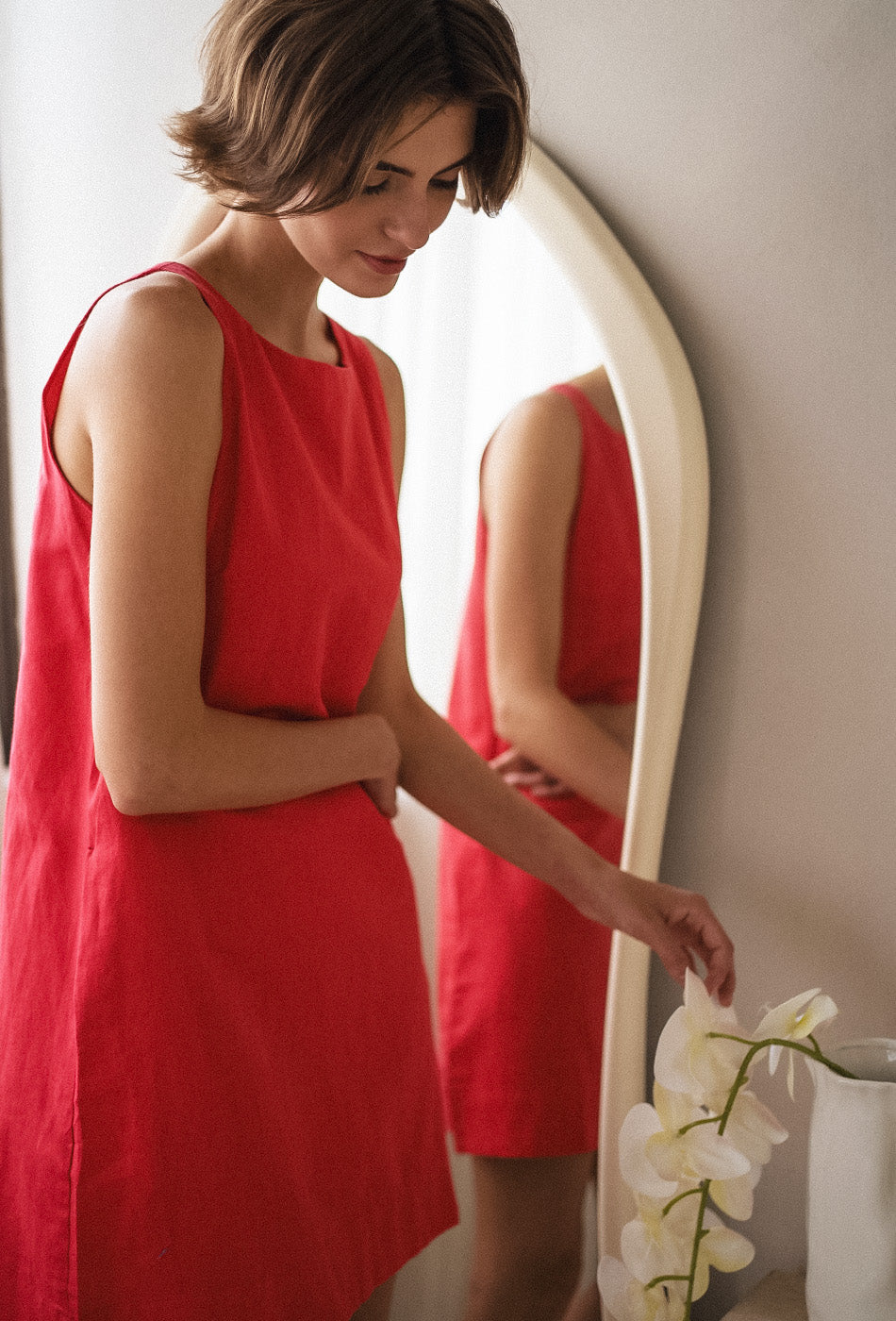 Pancakes for Dinner Linen Dress in Ruby Rose