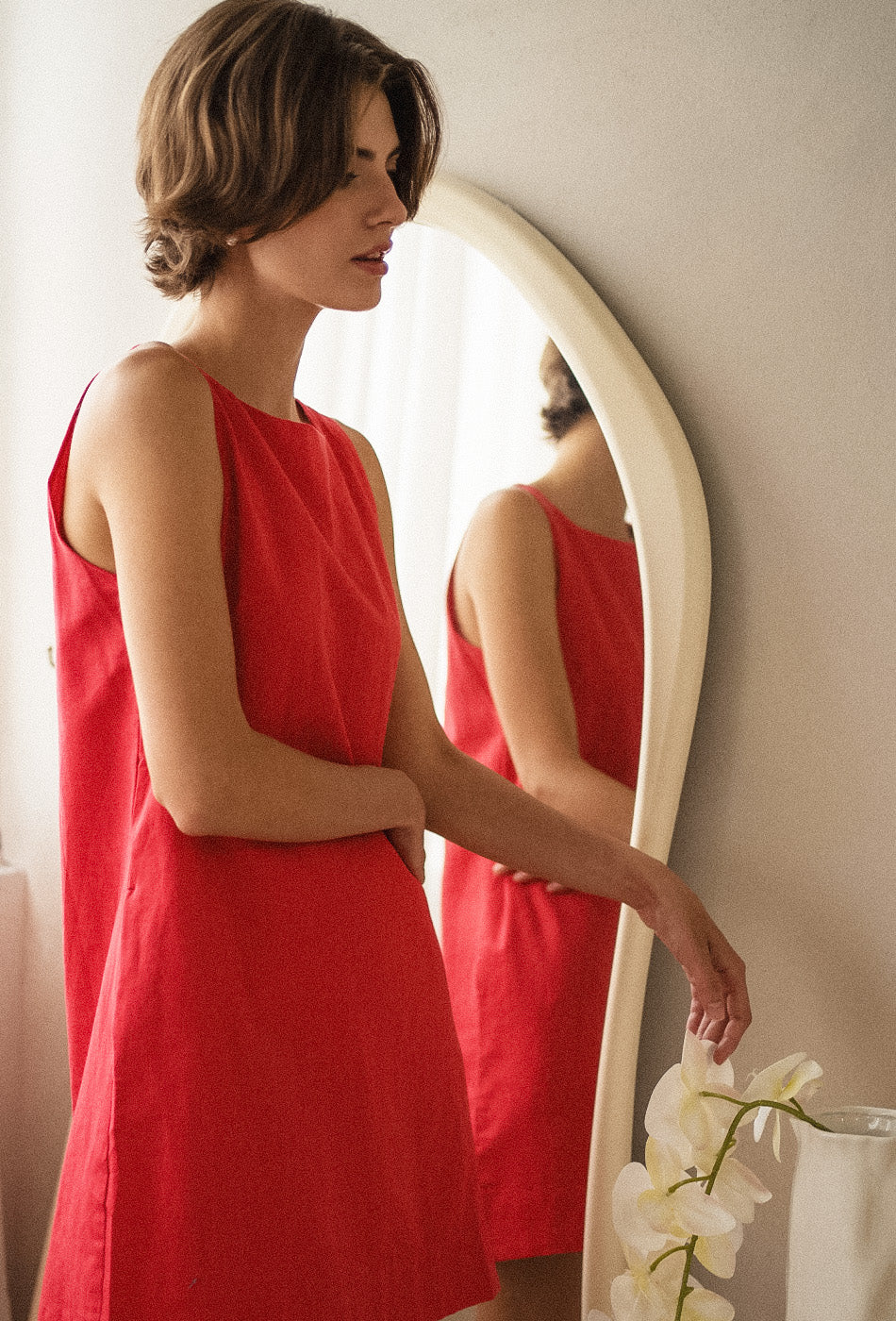 Pancakes for Dinner Linen Dress in Ruby Rose