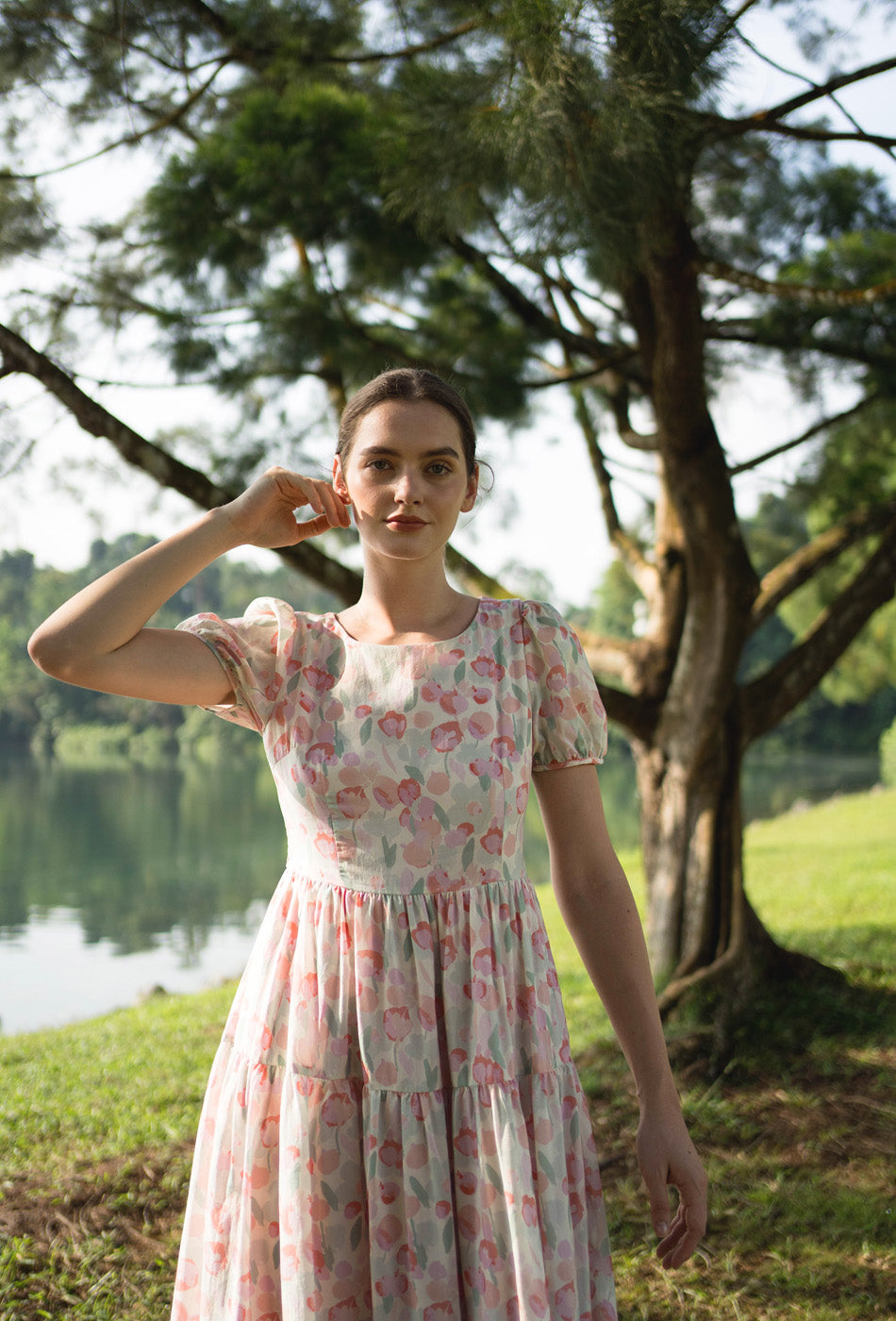 Tea II Cotton Dress in Pink Valentine