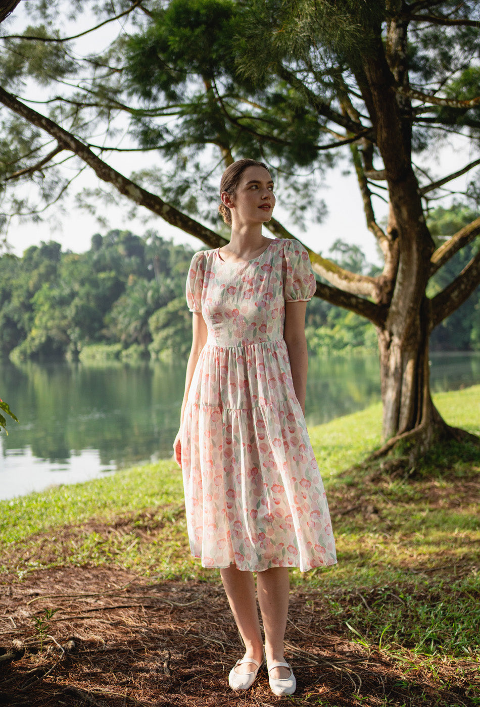 Tea II Cotton Dress in Pink Valentine