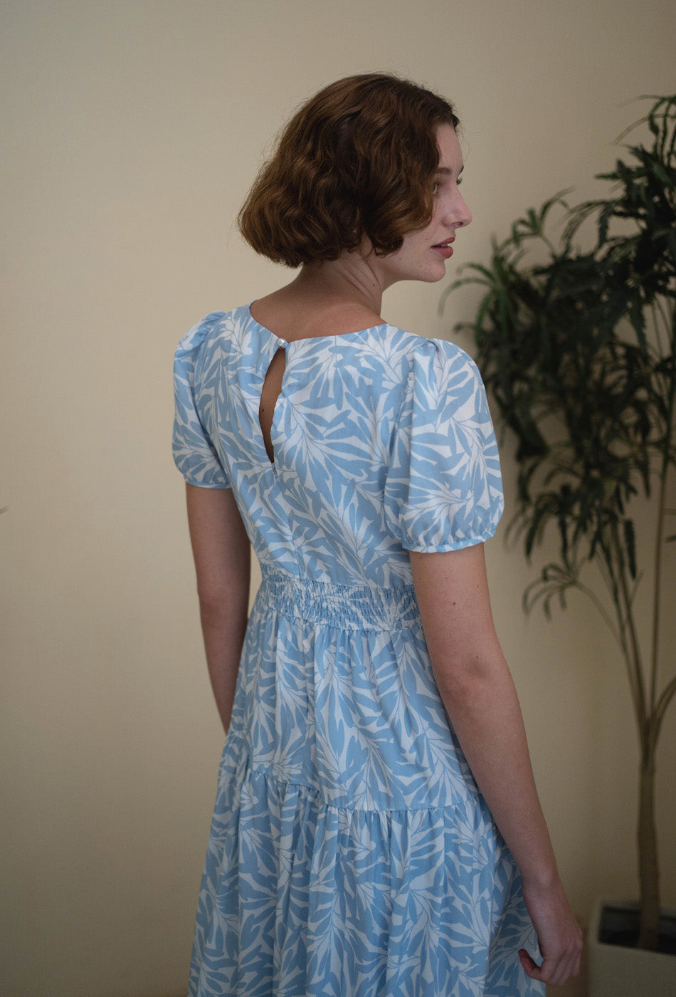 Tea II Cotton Dress in Sky Blue Petals