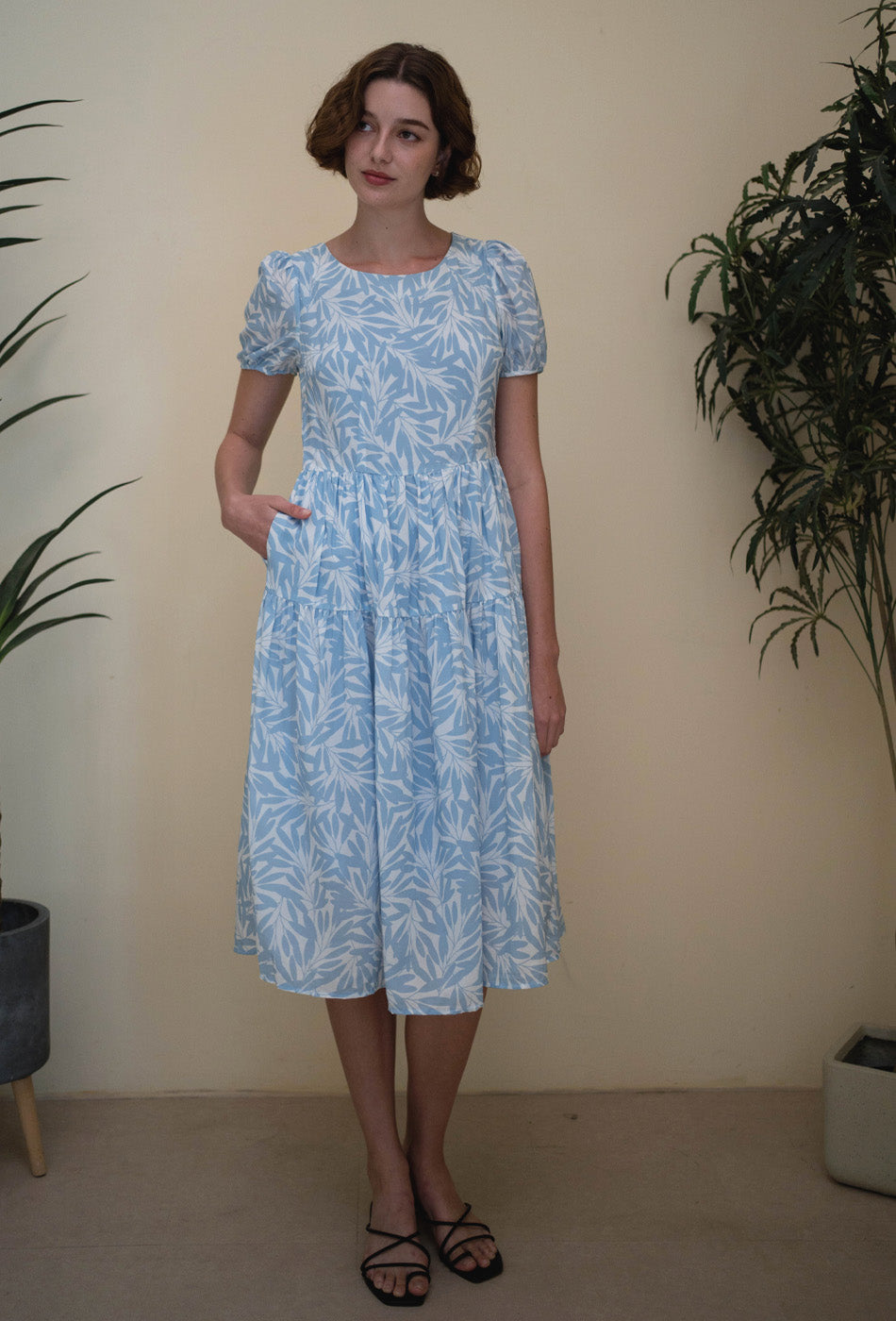 Tea II Cotton Dress in Sky Blue Petals