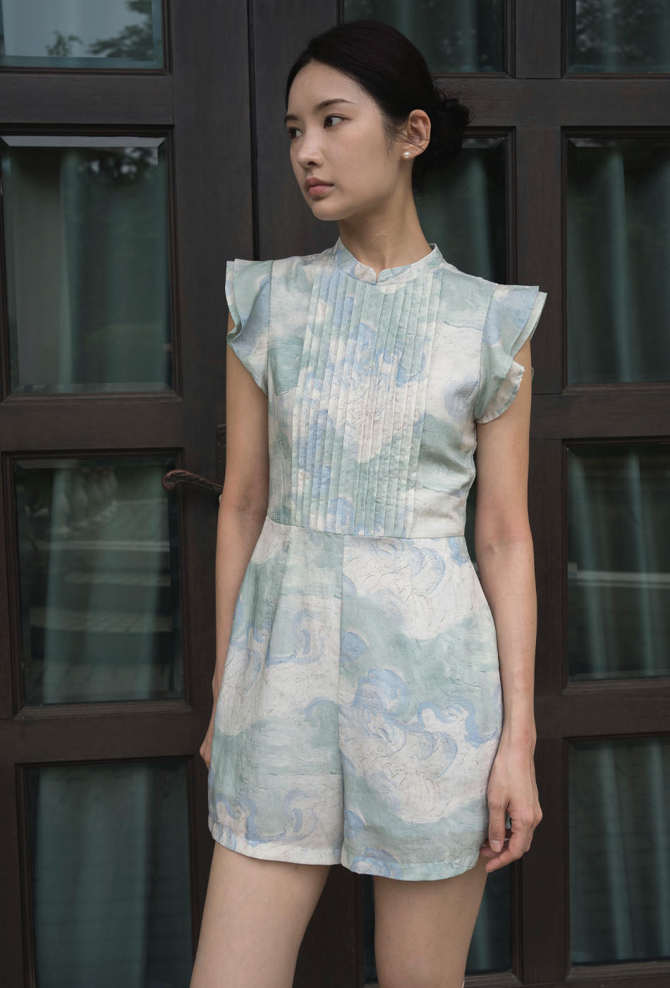 Summer Days Cheongsam Romper in London Skies