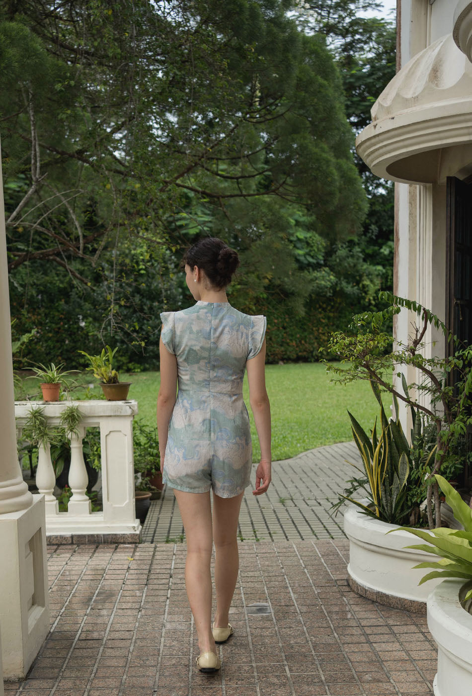 Summer Days Cheongsam Romper in London Skies