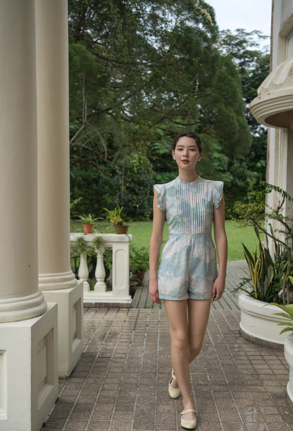 Summer Days Cheongsam Romper in London Skies