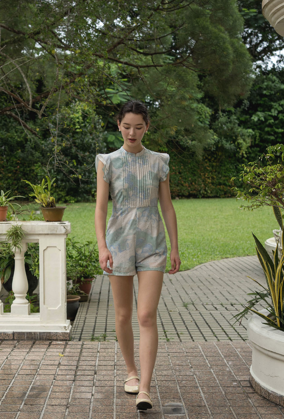 Summer Days Cheongsam Romper in London Skies