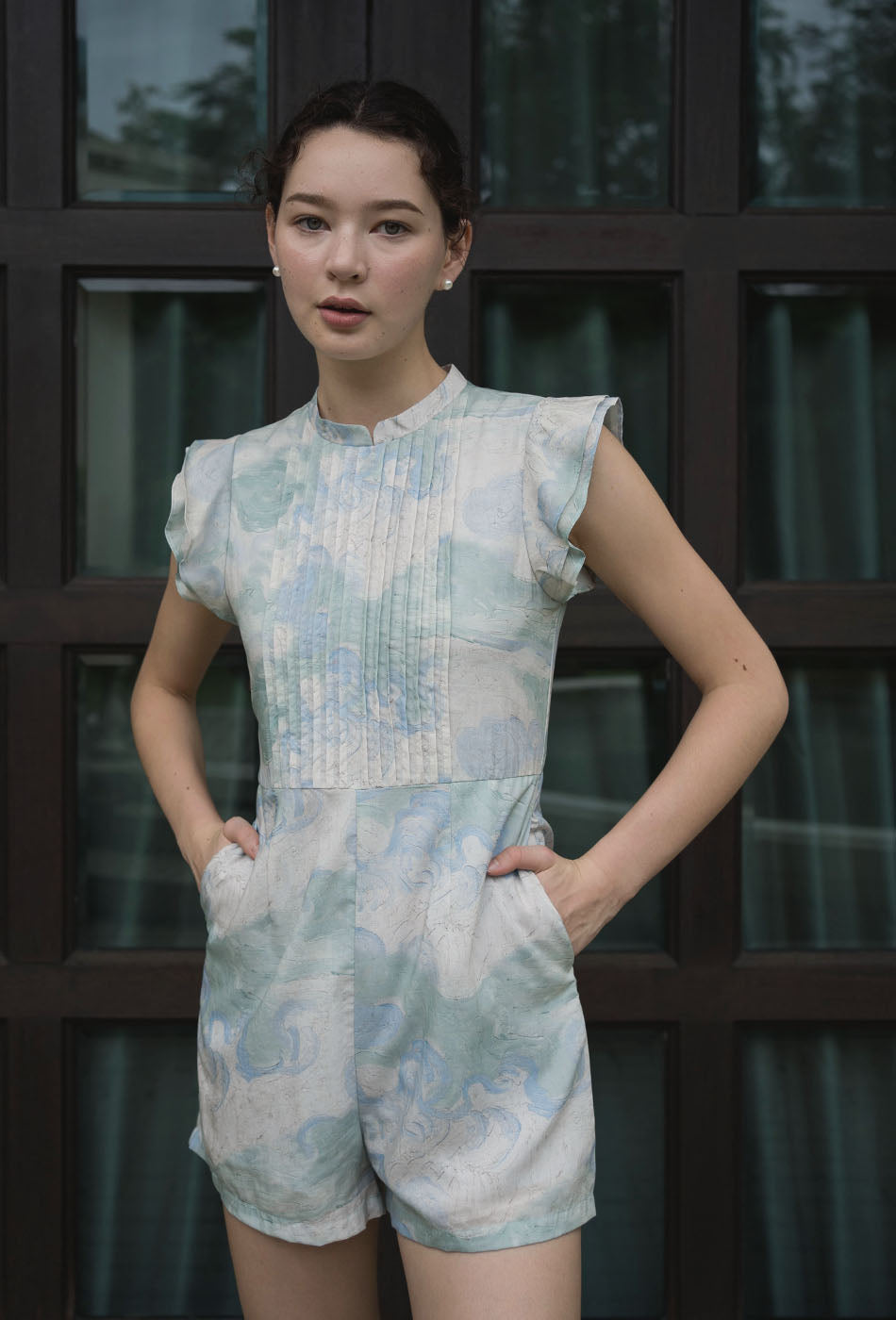 Summer Days Cheongsam Romper in London Skies