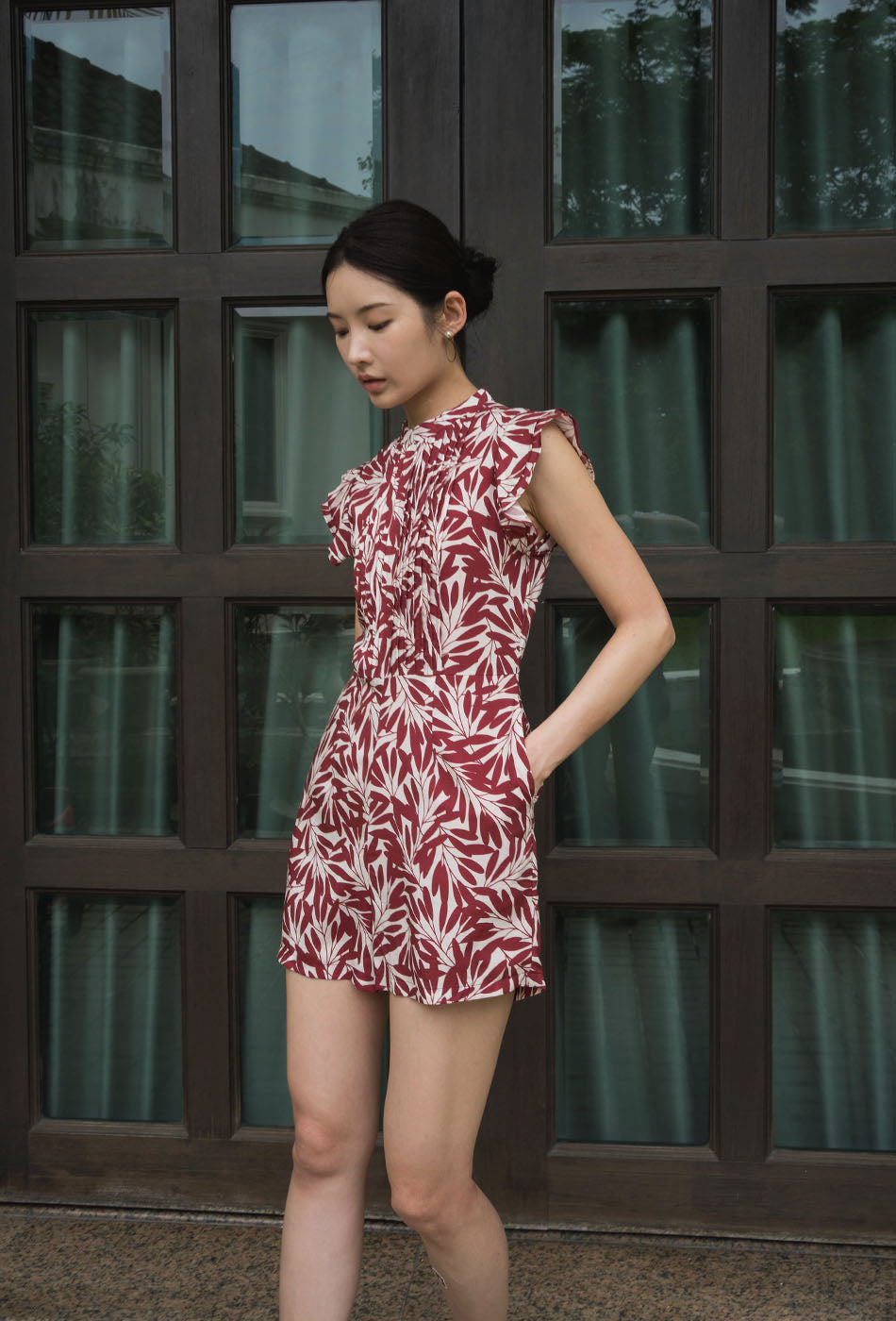 Summer Days Cheongsam Romper in Ruby Petals