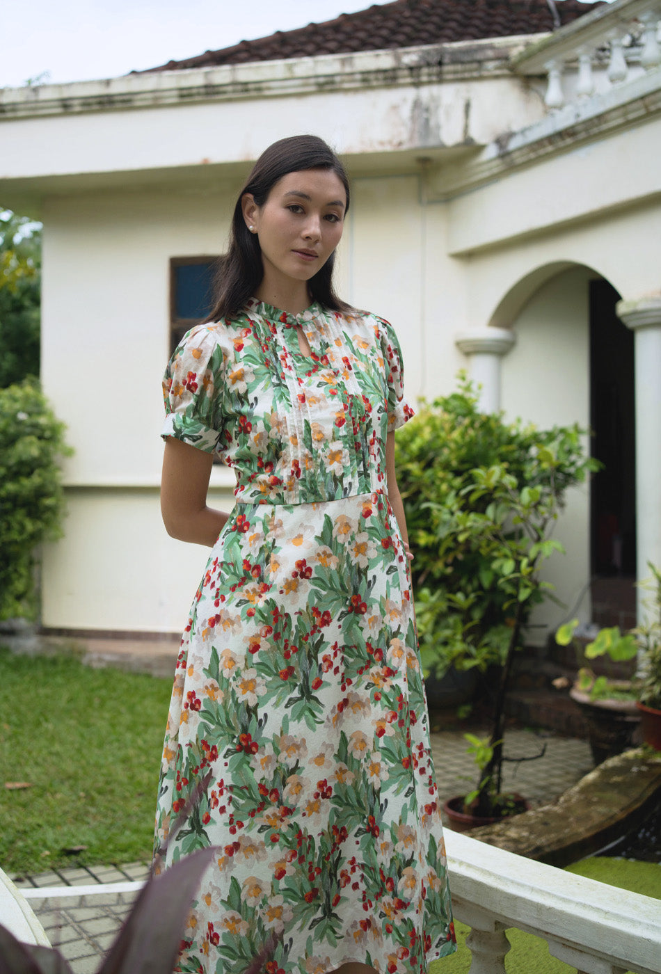 Sunday Postcard Cotton Dress in Garden Green