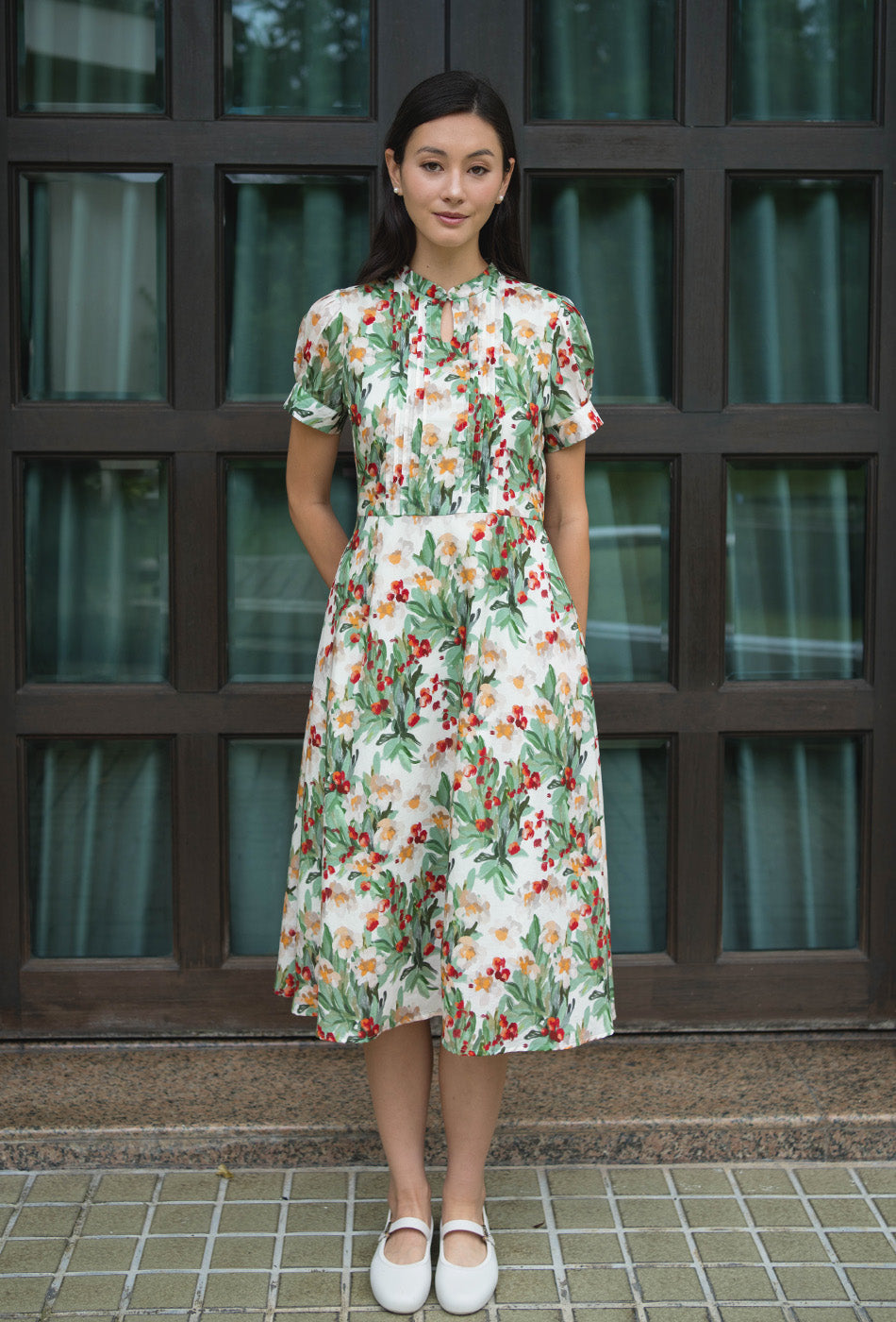 Sunday Postcard Cotton Dress in Garden Green