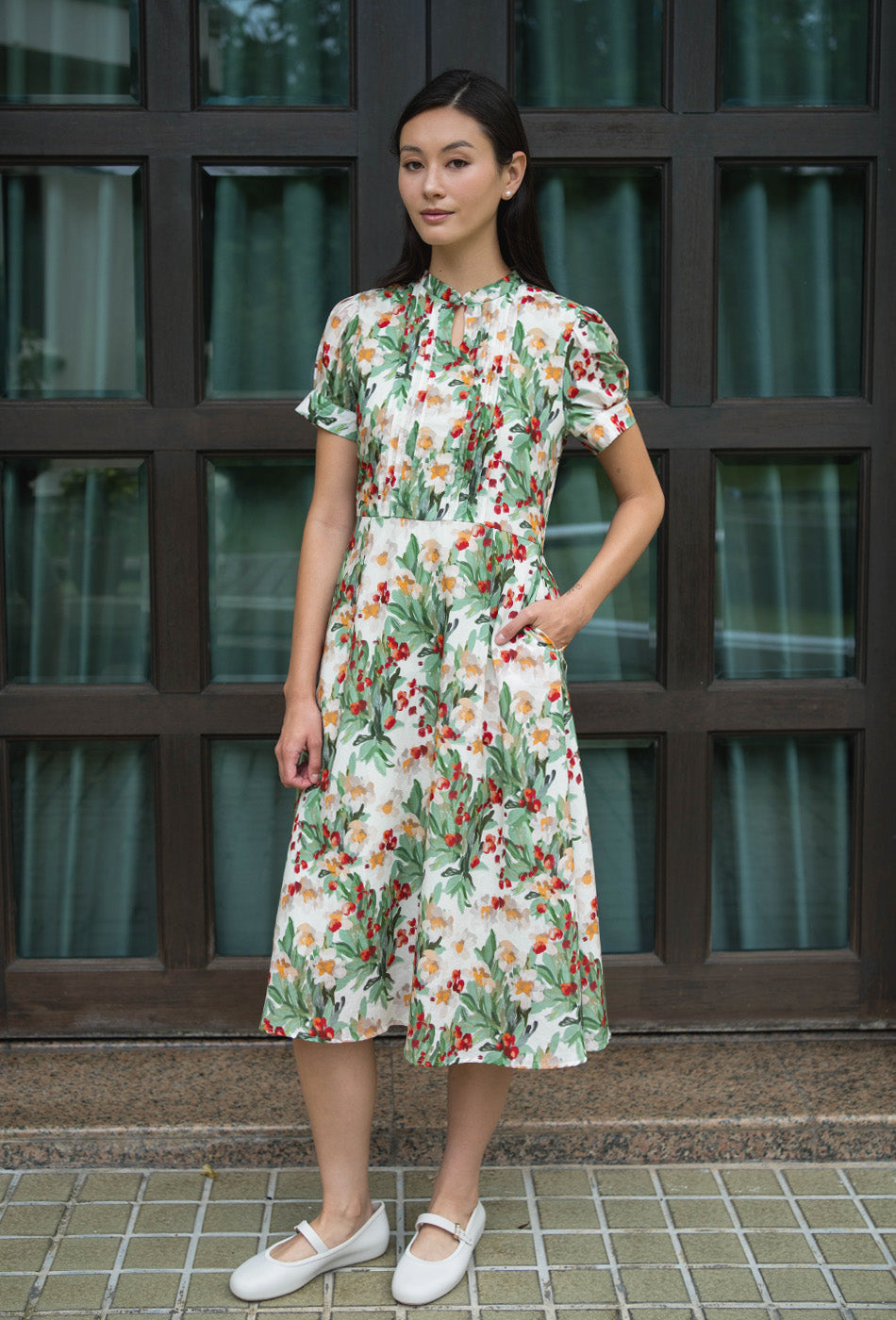 Sunday Postcard Cotton Dress in Garden Green