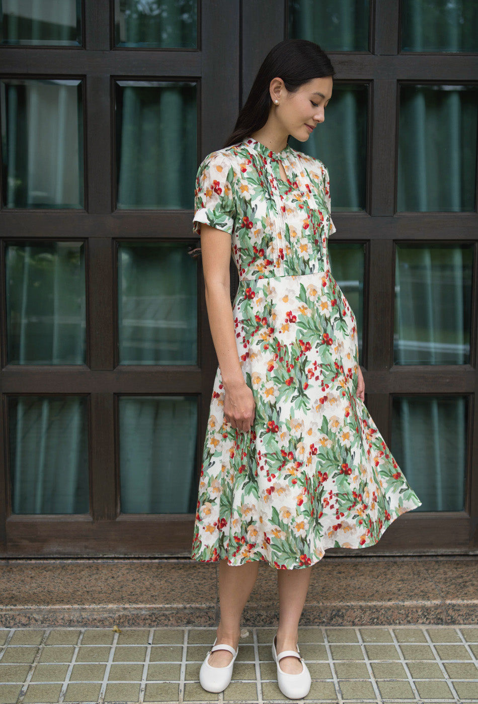 Sunday Postcard Cotton Dress in Garden Green