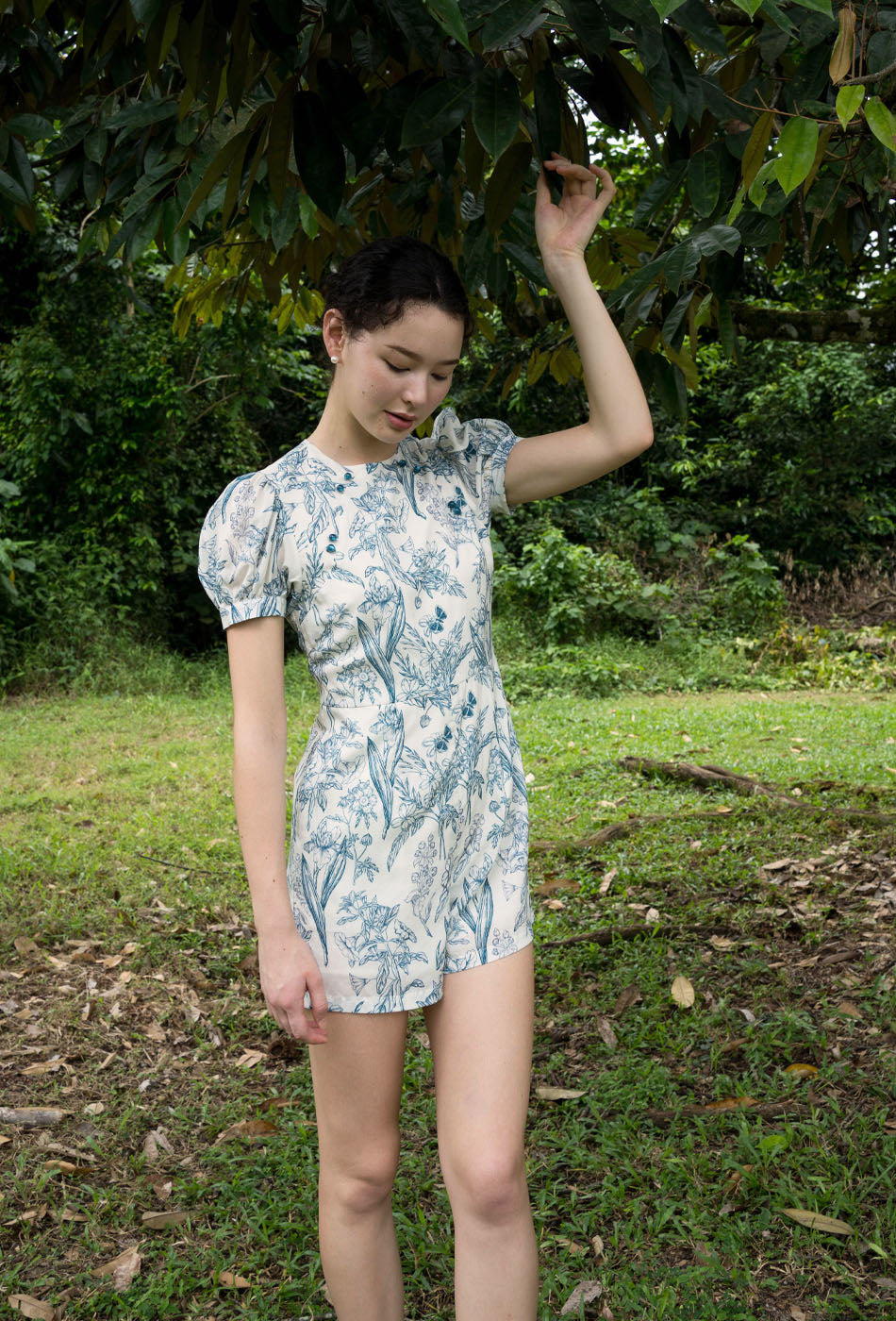 Sunlit Garden Cheongsam Romper in Floral Moments