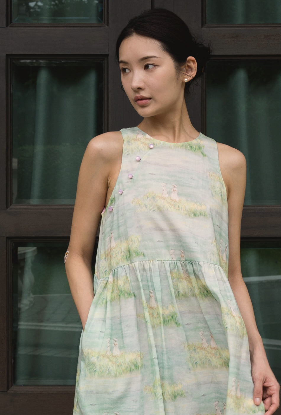 Sunshine Beam Cotton Cheongsam in Wild in Green