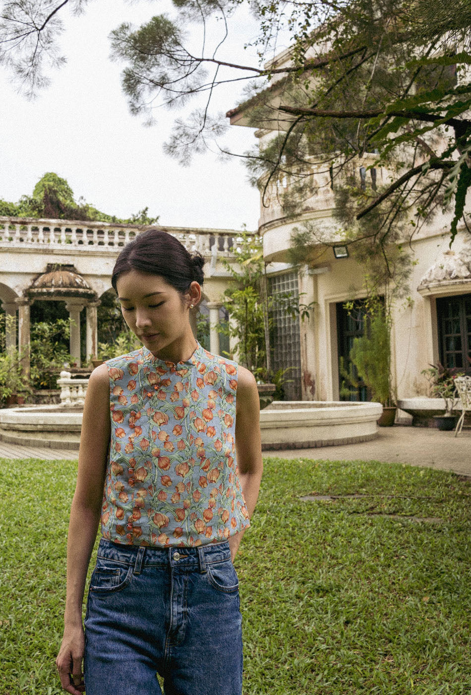 Sweet Treat Cheongsam Top in Lush Garden