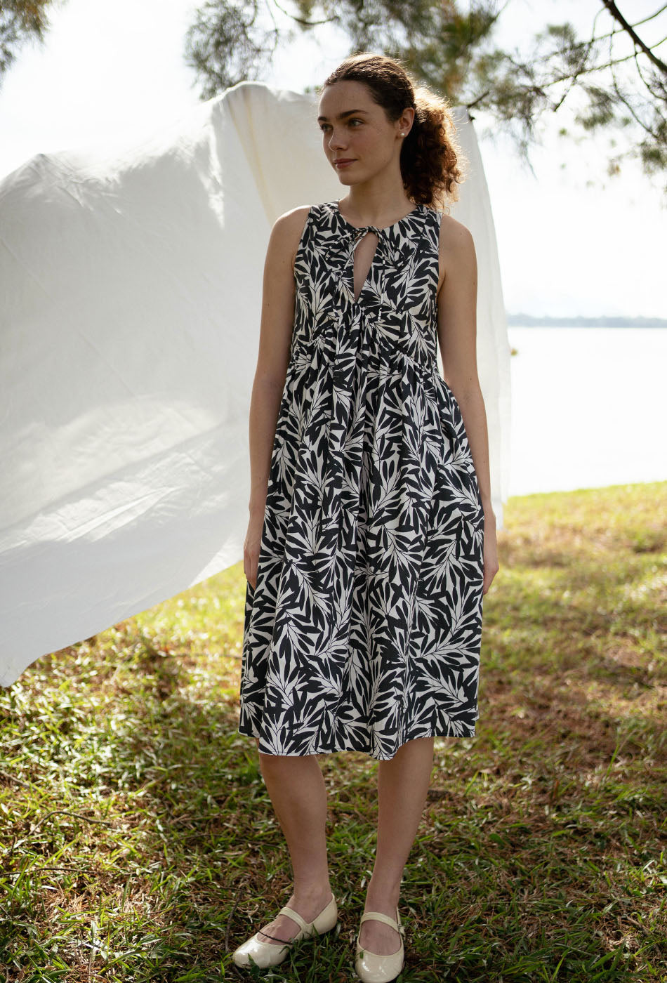 Swingtime Cotton Dress in Black Petals