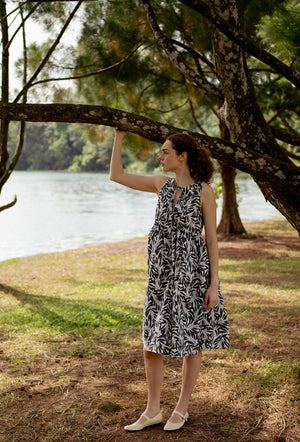 
                  
                    Swingtime Cotton Dress in Black Petals
                  
                