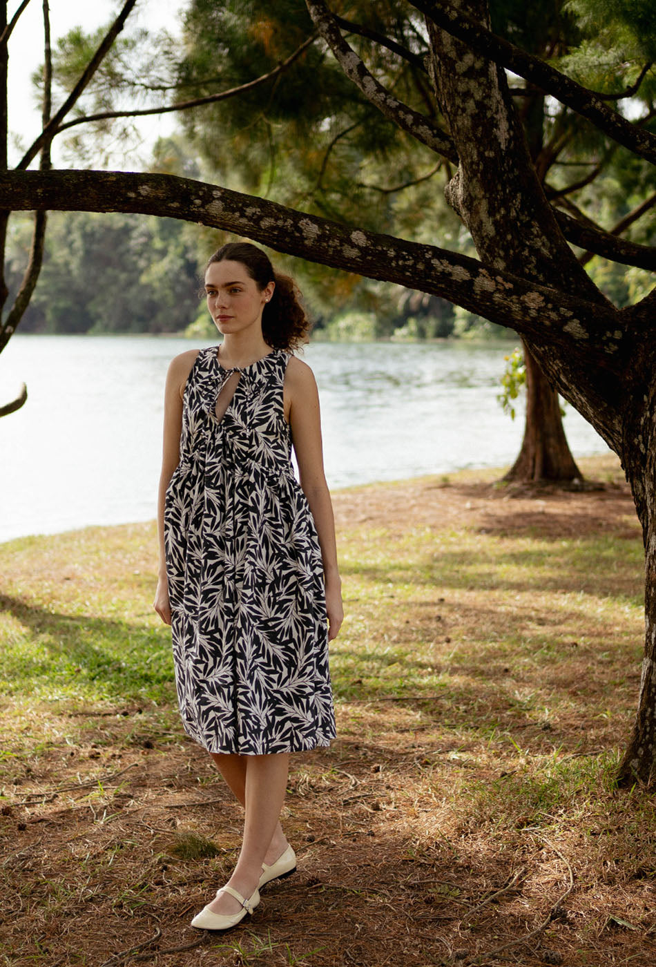 Swingtime Cotton Dress in Black Petals