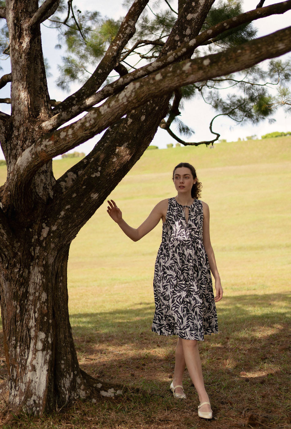 Swingtime Cotton Dress in Black Petals