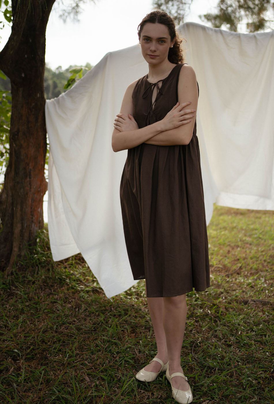 Swingtime Linen Dress in Mocha