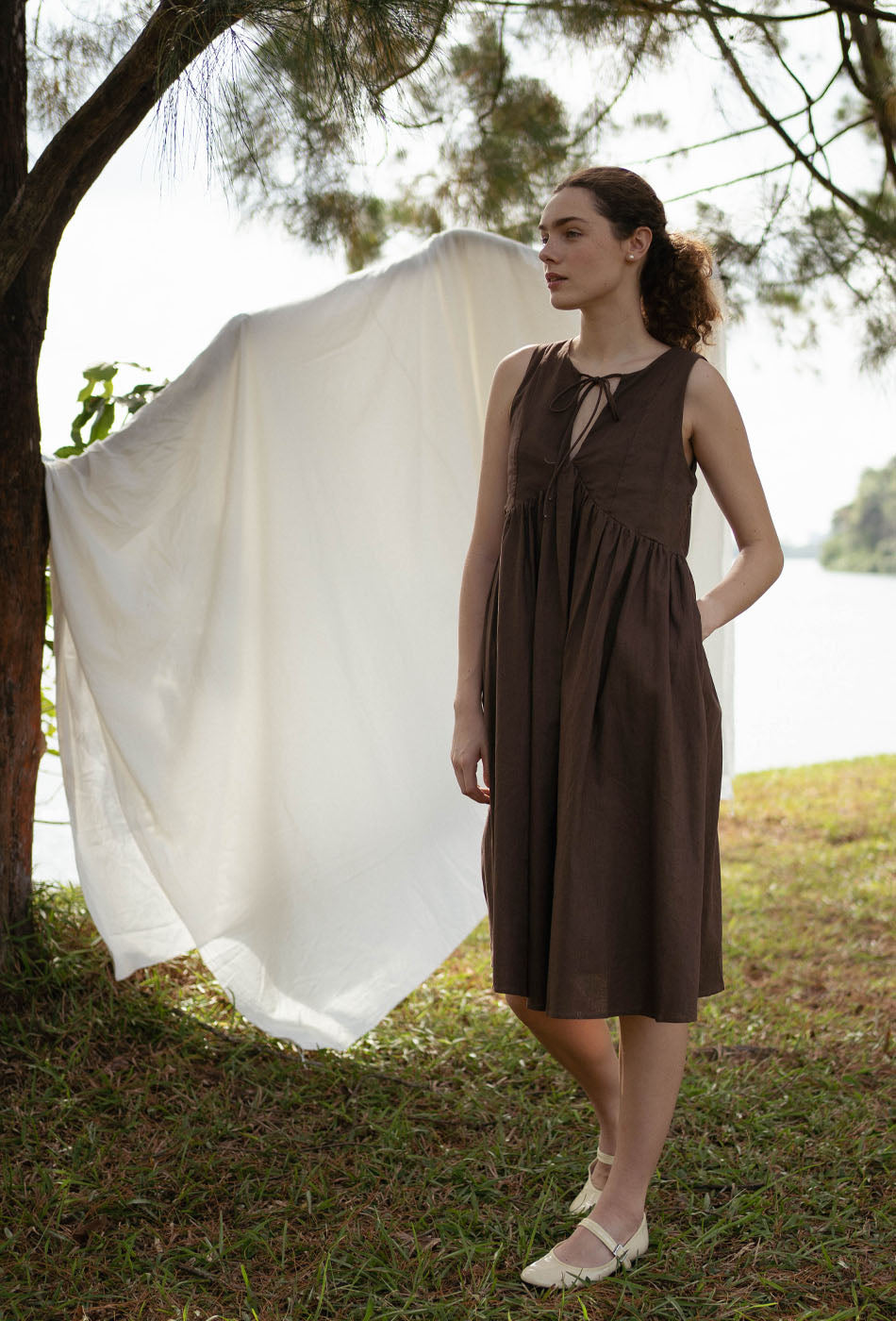 Swingtime Linen Dress in Mocha