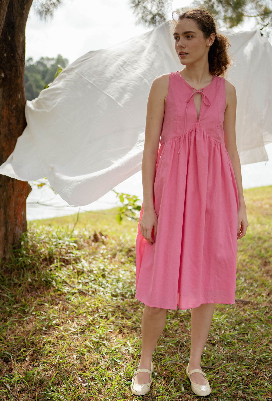 Swingtime Linen Dress in Pink