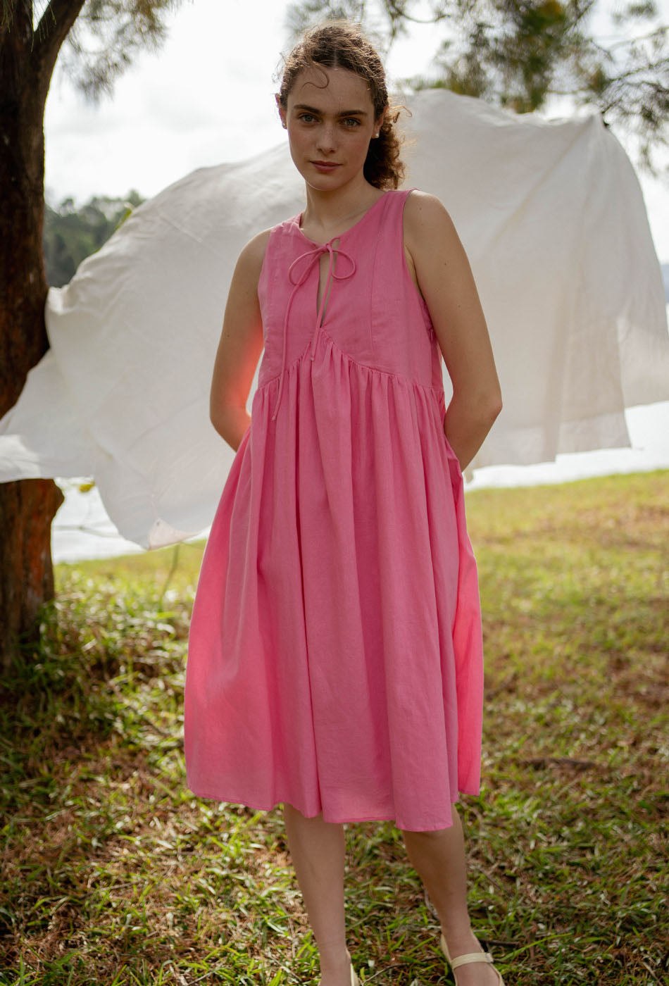 Swingtime Linen Dress in Pink