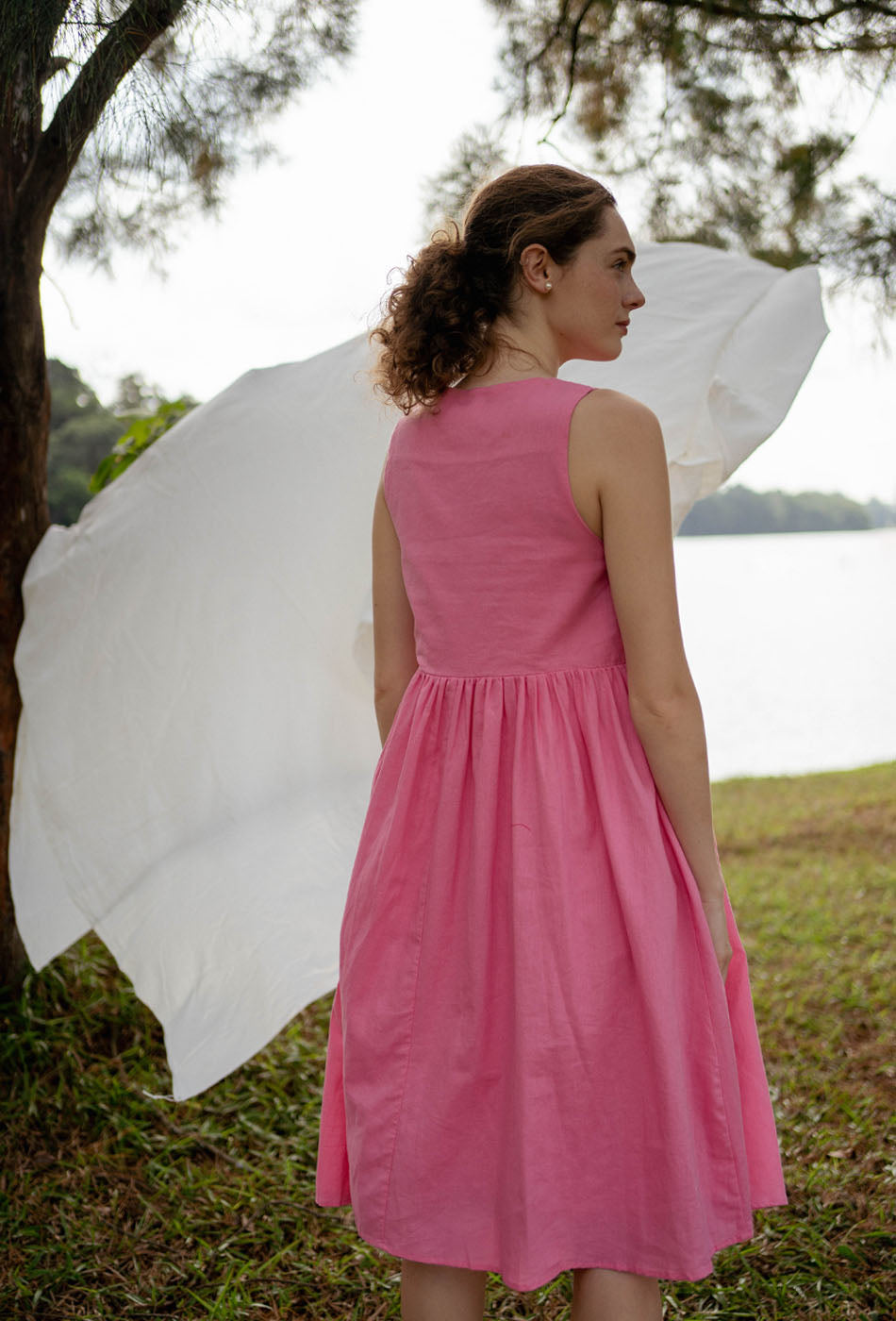 Swingtime Linen Dress in Pink