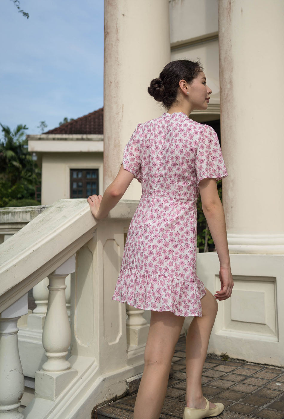 Tea Party Cotton Cheongsam in Pink Joy