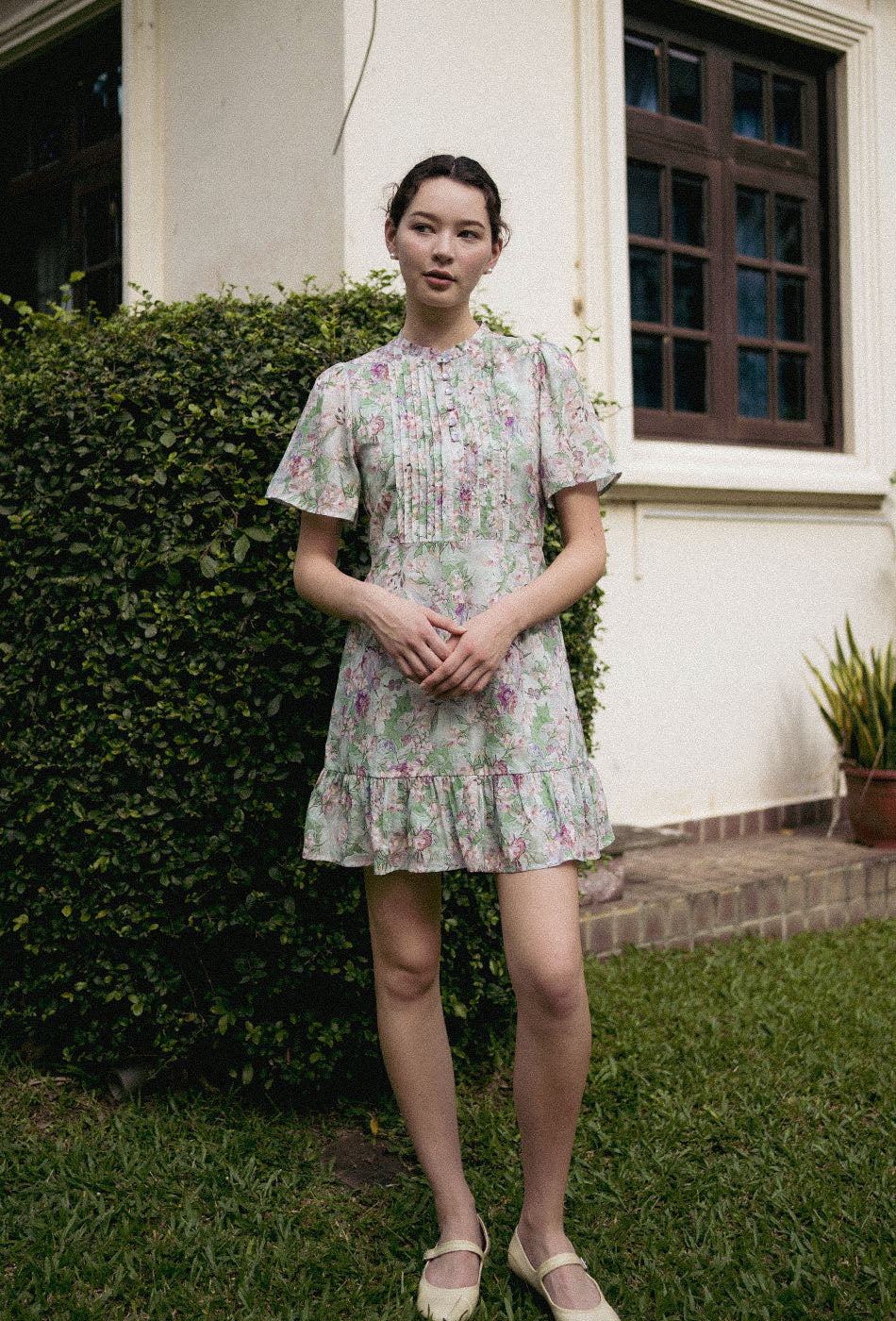 Tea Party Cotton Cheongsam in Sun-Kissed Green