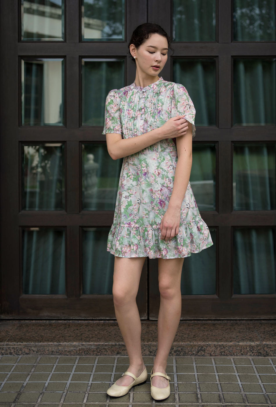 Tea Party Cotton Cheongsam in Sun-Kissed Green